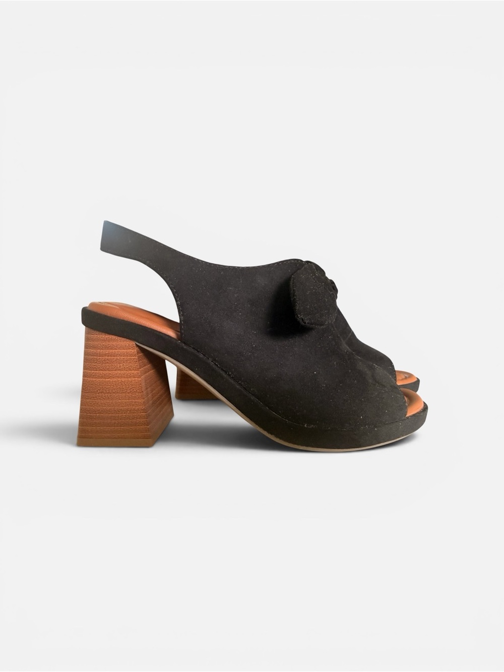 Black Suede Slingback Block Heel Sandalse